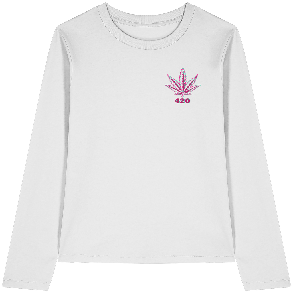 420 Hanfblatt Retro - Womens Organic Longsleeve T-Shirt (XS)